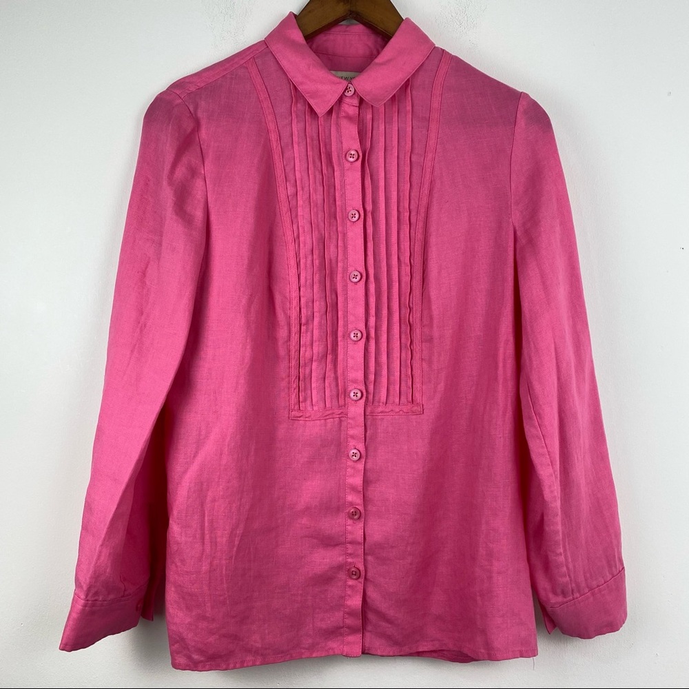 Jones new York size Medium Petite Women’s Pink 100% Linen Button Up Shirt